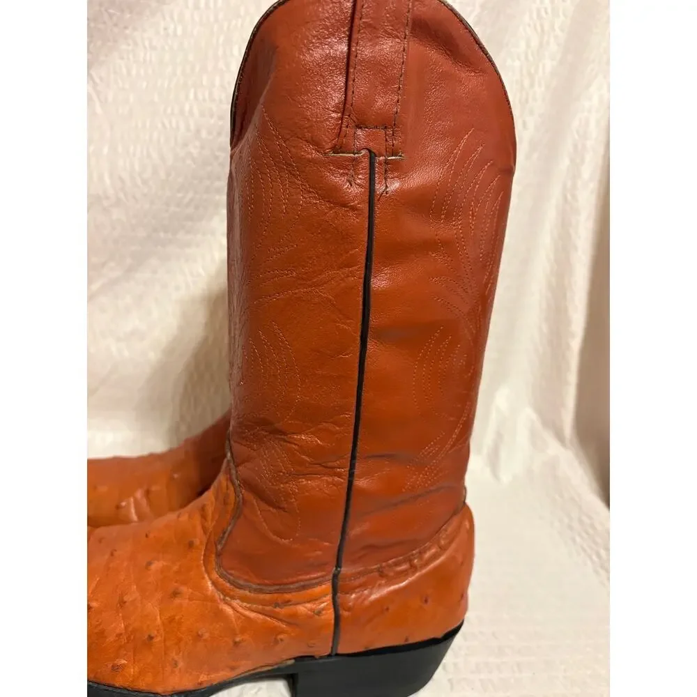 VTG Full Quill Ostrich Handmade Mexico Cowboy Boots Men’s 8.5 Mex 26.5 Cognac